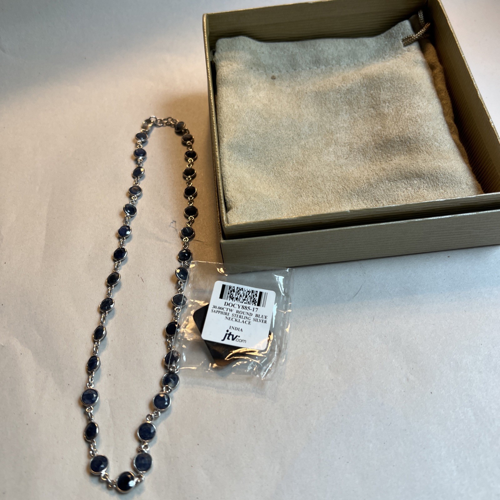 925 Sterling Silver Necklace Round Blue Sapphire Necklace 17″ #JN3