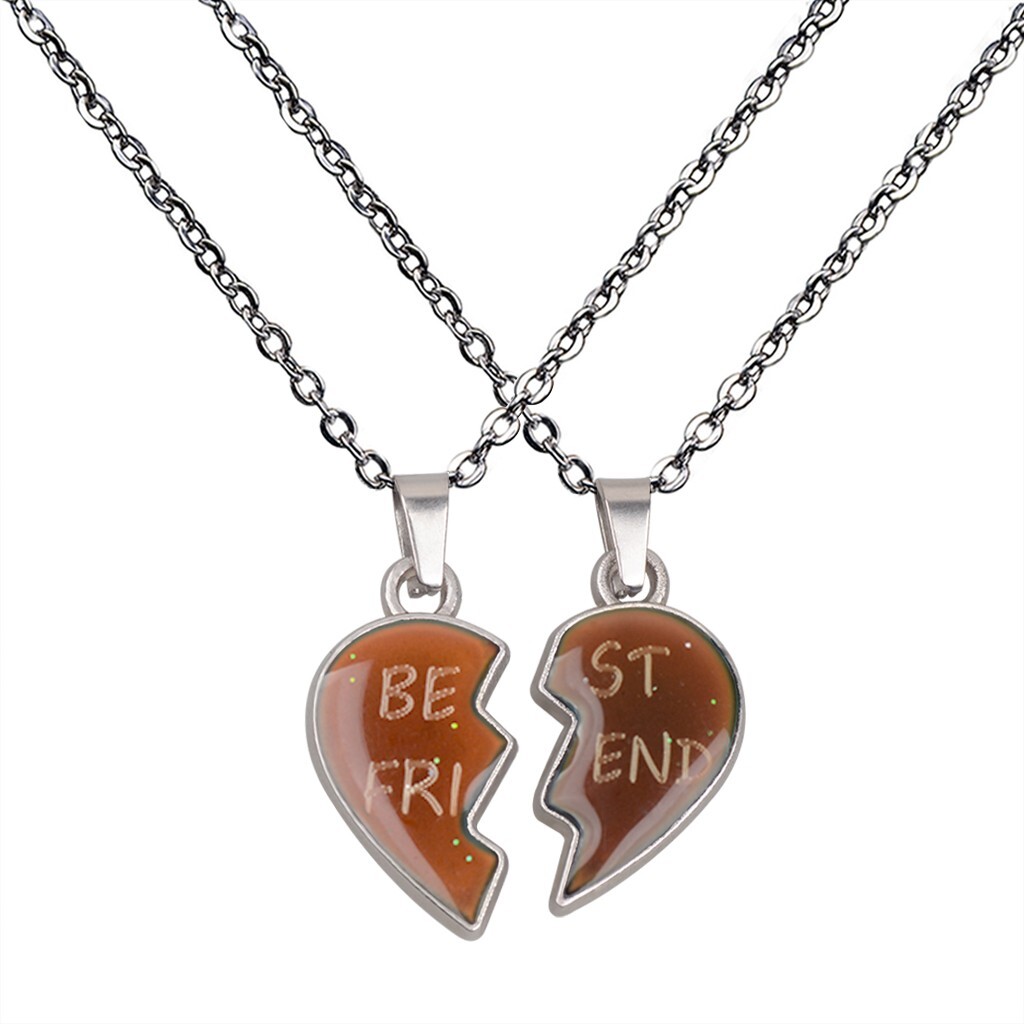 2Pcs/Set Temperature Sensing Color Changing Mood Tracker Best Friends Necklace