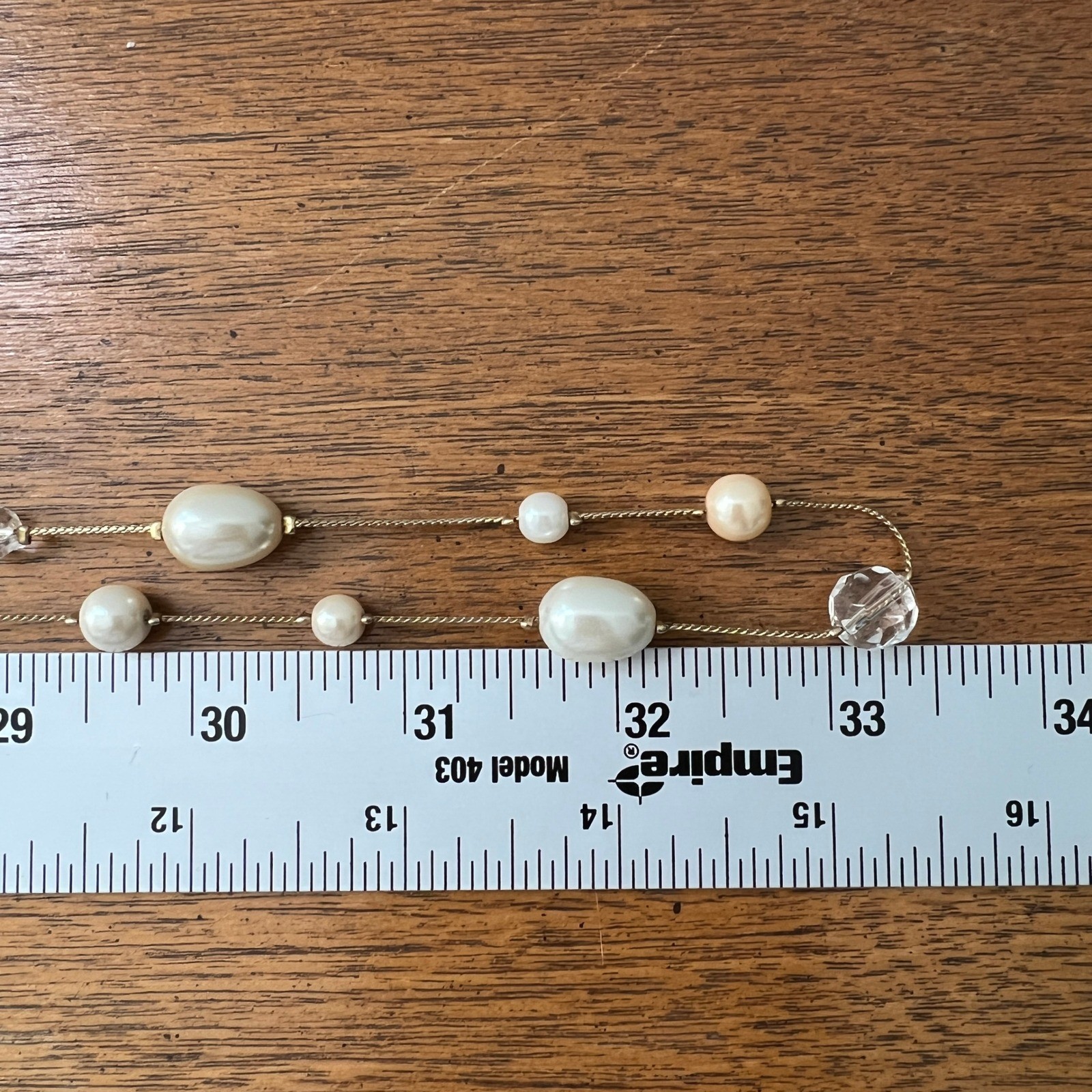 Beaded Station Necklace Faux Pearl Glass White Cream Premier Designs 68″