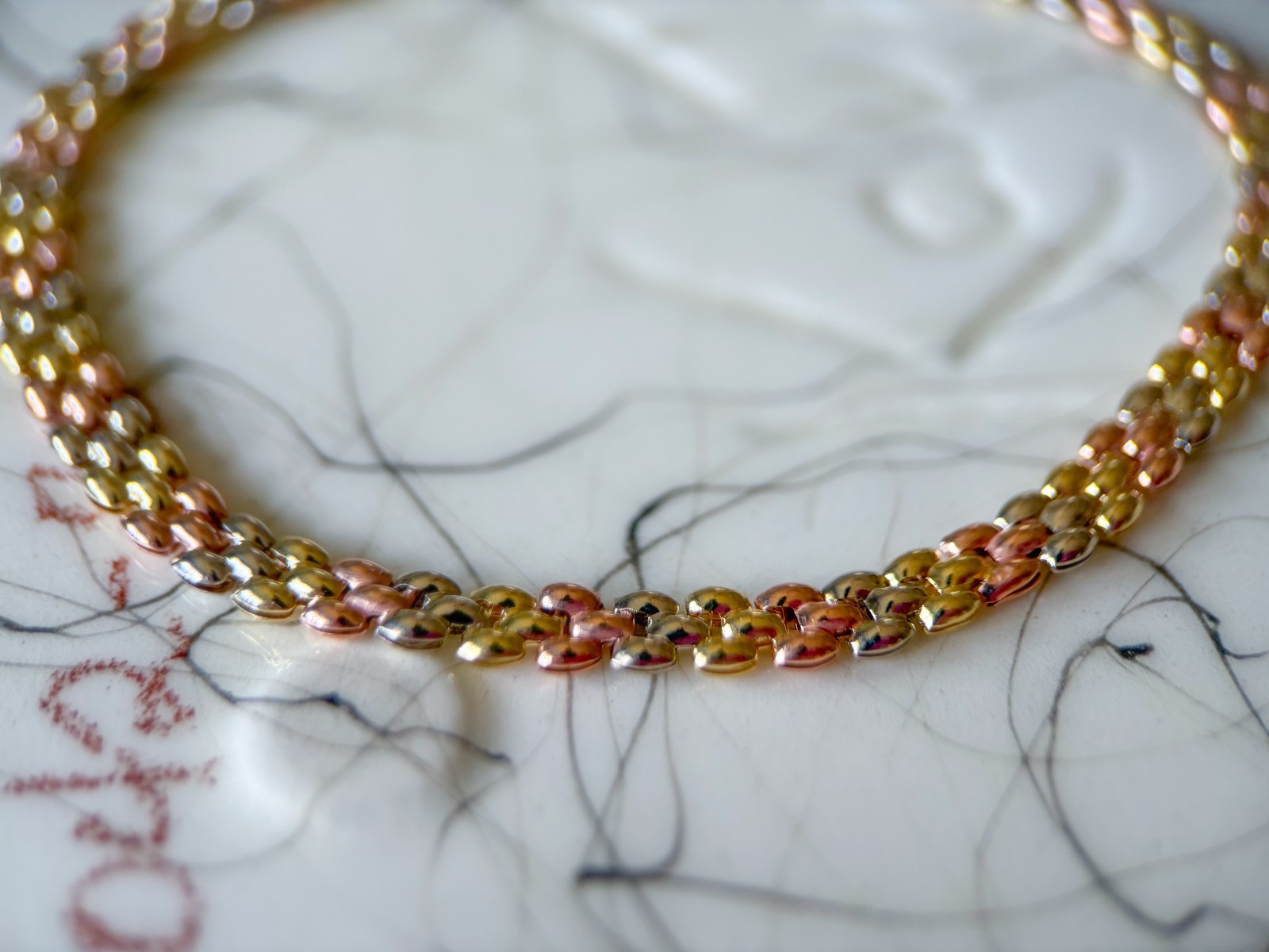 Tri Color 10k Yellow, White and Rose Gold 7.5 Inch Bracelet