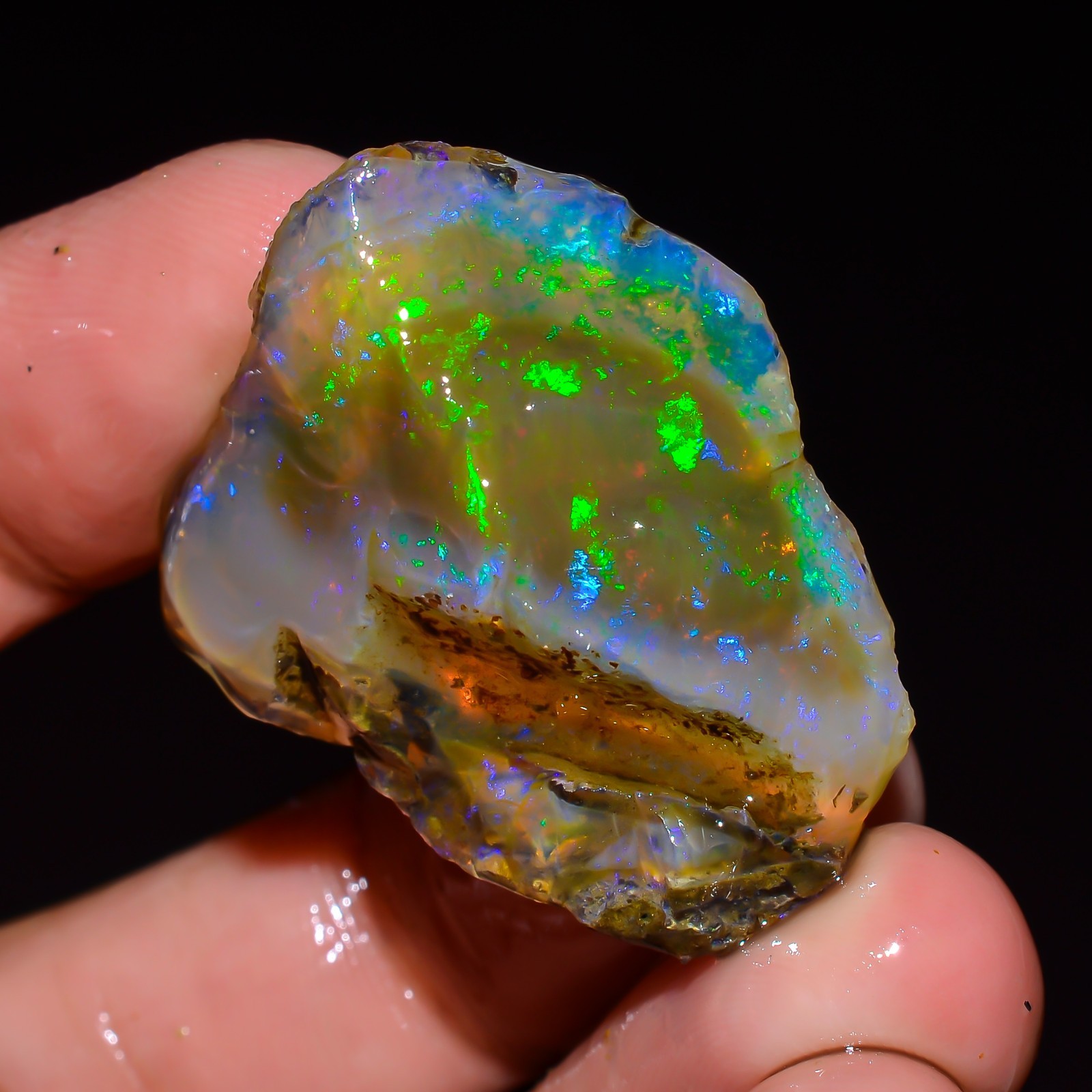 Natural Oil Rough Fancy Opal 48 Ct Ethiopian Raw, Fire Opal Gemstone 30x26x12 mm