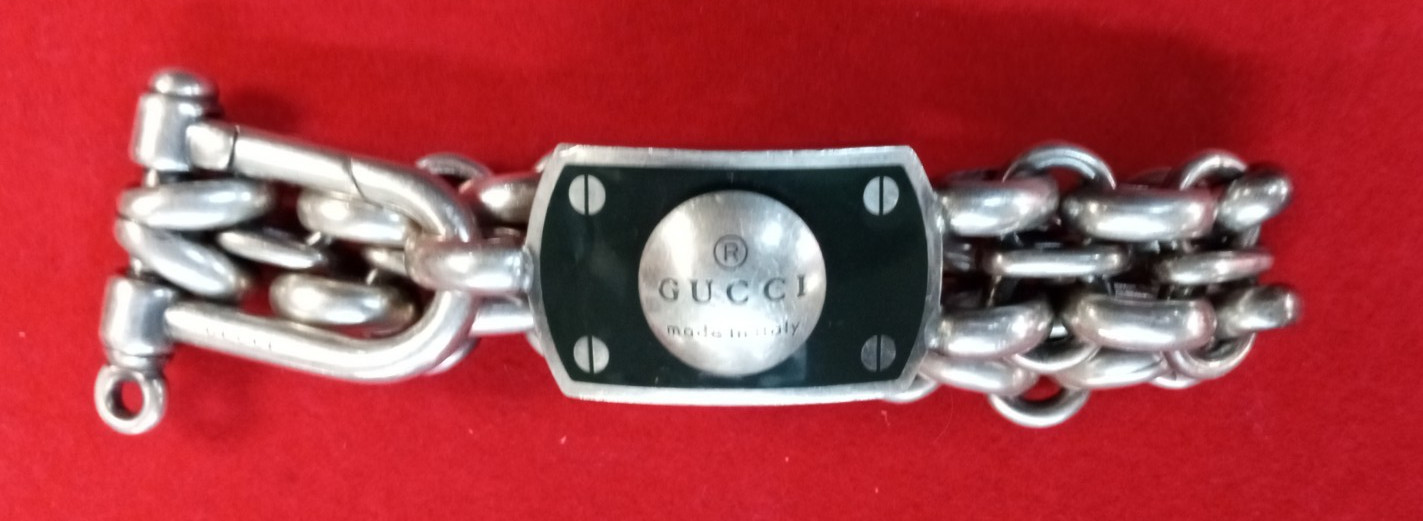 Gucci 925 double Chain Schackle/Handcuff Bracelet w/ secure hook closure tested