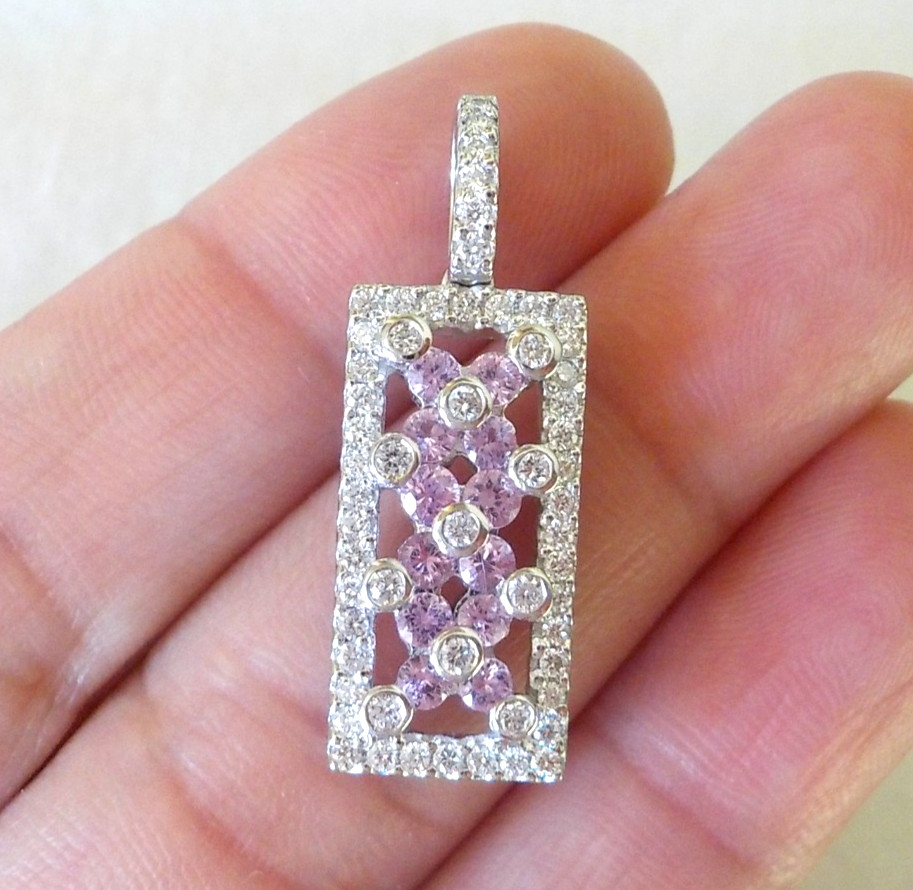 Levian 14K White Gold Pink Sapphire Diamond Pendant – 3.76 gms, 1.10 in, 1.02 ct