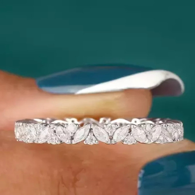 3 Ct Marquise Cut Moissanite Eternity Wedding Band Ring 14K White Gold Plated