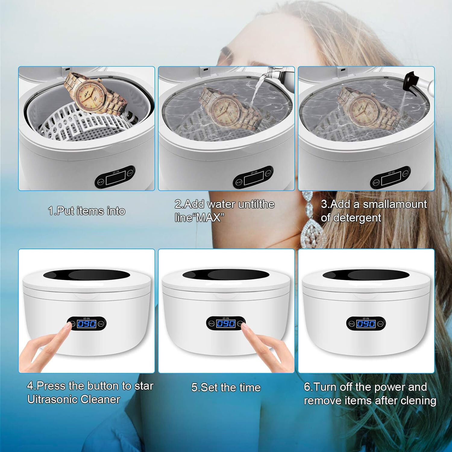 Ultrasonic Jewelry Cleaner Denture Glass Watch Ring Bath Tank Cleaning Machine