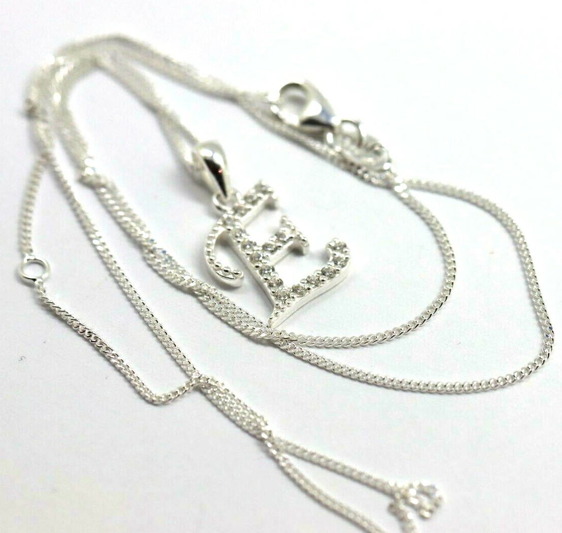 Sterling Silver CZ Initial E Pendant with 45cm + 5cm Extender Chain -Free post