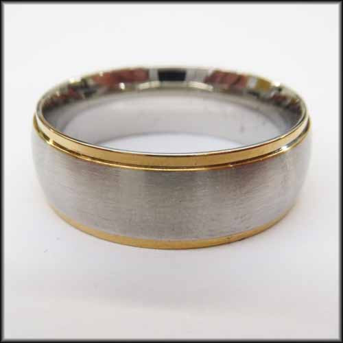Stainless Steel Stamped High Polished Gold Edged Ring 8mm