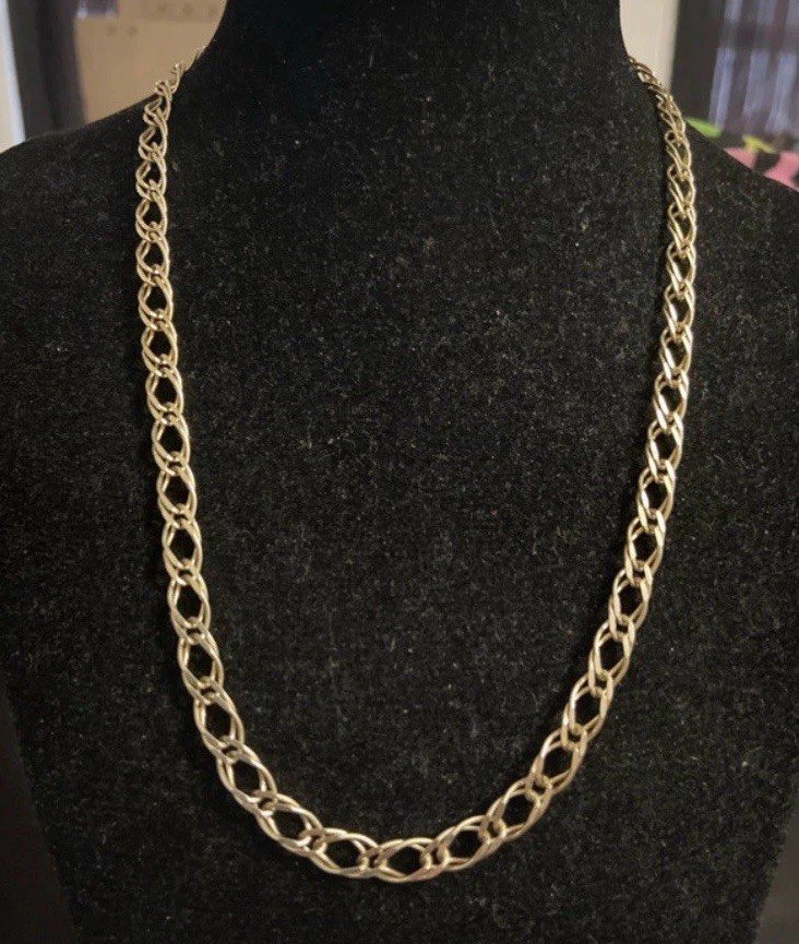 Vtg 14k Gold Vermeil 925 Sterling Silver Double Link Chain Necklace 18” EUC