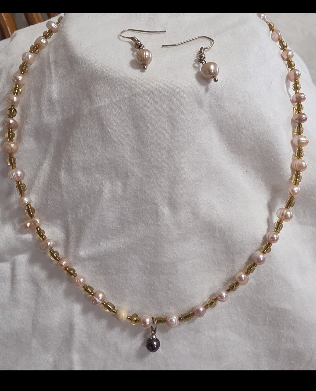 Coquette Ethereal Natural Organic Fresh Water Pearl & Nead Necklace Earring Set