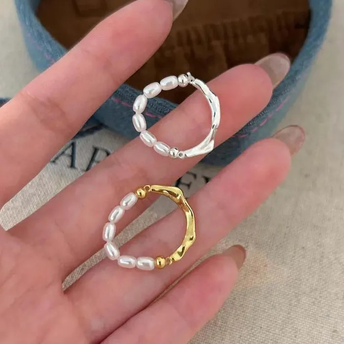 2026 Silver Pearl Geometric Handmade Wedding Rings for Women Couples Gifts