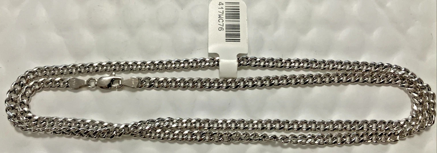 10KT White Gold Cuban Chain Semi-Solid/Hollow 7.6grams 3.8mm 22” Starz Brand NWT