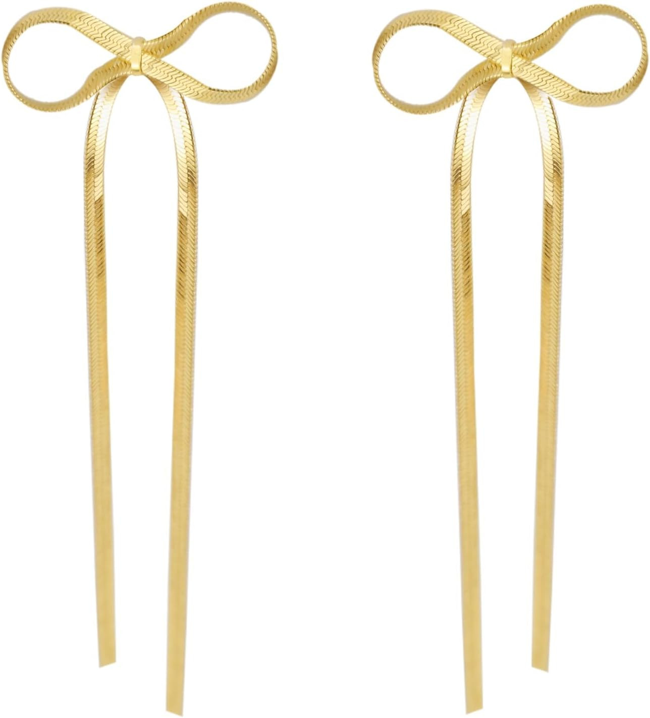 Bow Earrings for Women, 18K Gold Plated Bow Dangle Earrings Dangling Dangly Gold