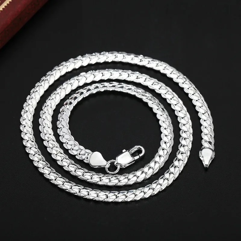 925 Sterling Silver 6mm Chain Necklace 40-60cm Unisex Punk Jewelry Gift