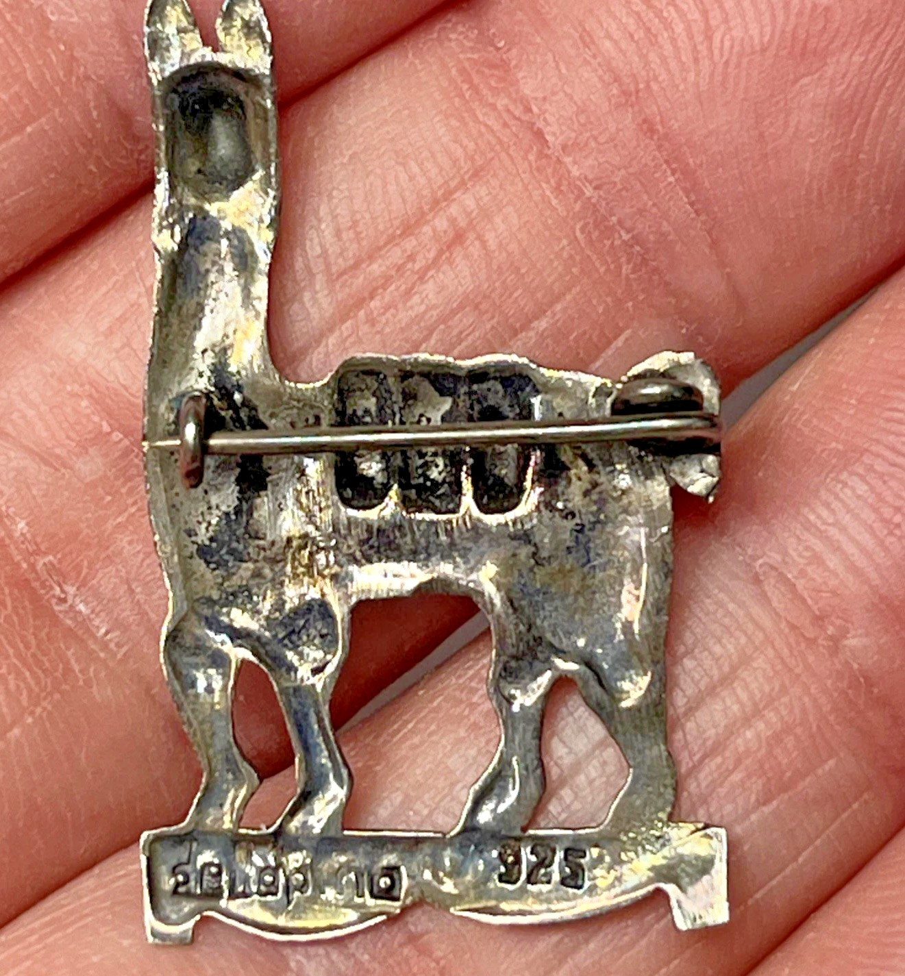 Vintage LLama Brooch Dellapina Signed 925 Peru Sterling Silver Pin , Some Patina