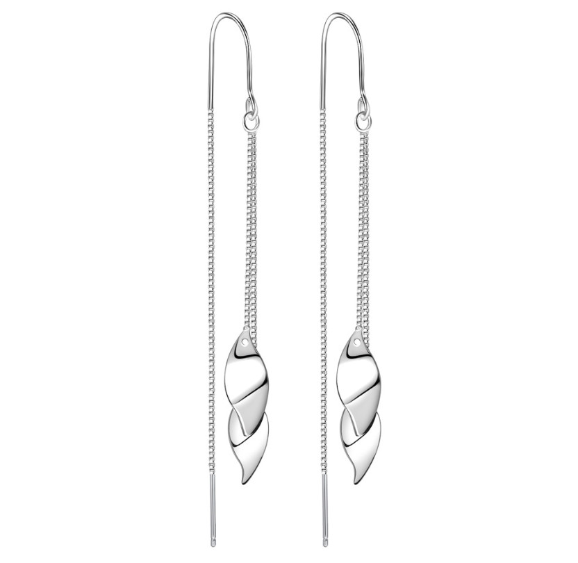 Women Silver Tone Tassel Threader Leaf Dangle Drop Pull Earrings Fashion C9