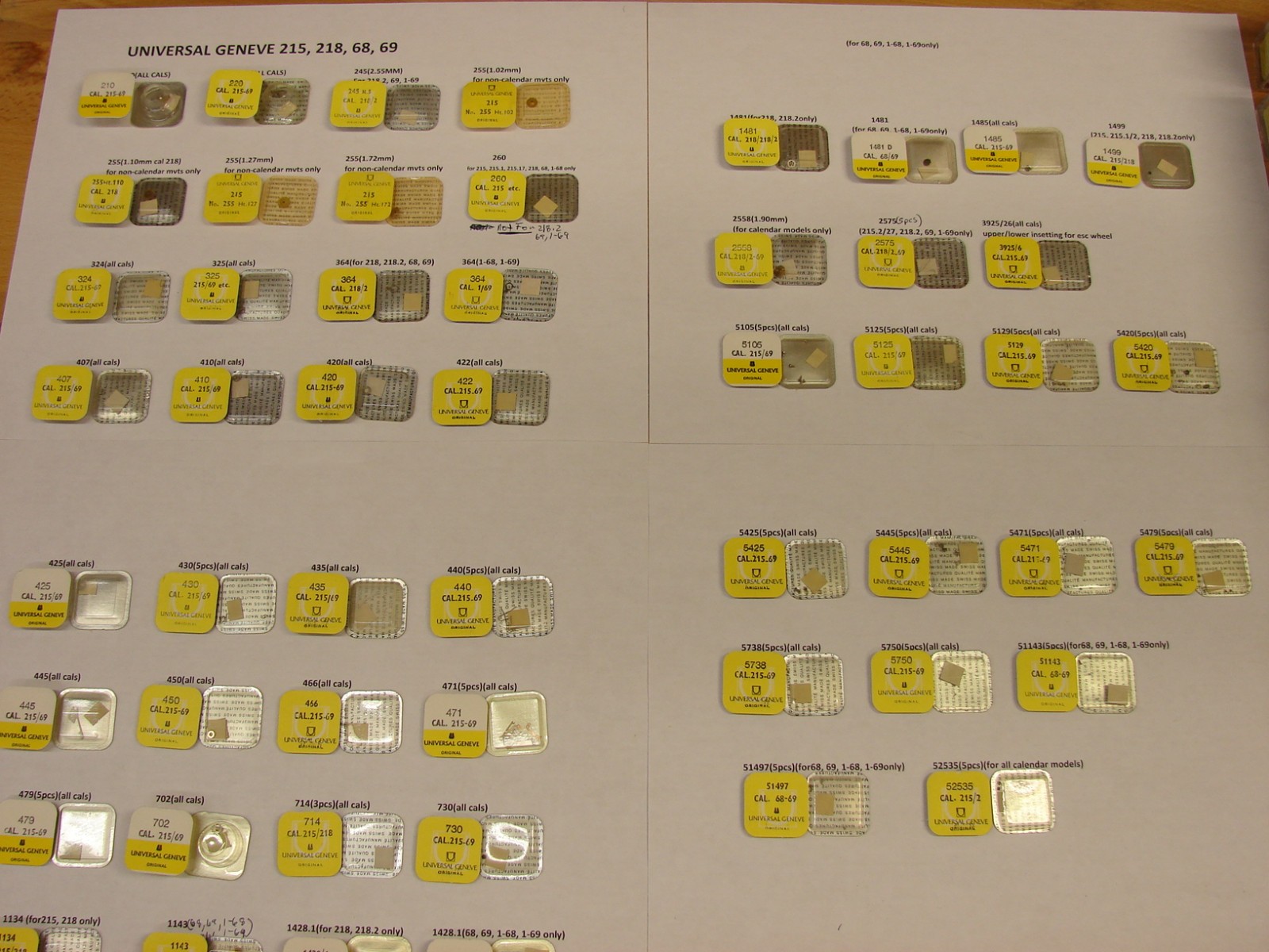 UNIVERSAL GENEVE 215, 218, 68, 69 WRISTWATCH PARTS MANY TO CHOOSE FROM NOS!!!!!!