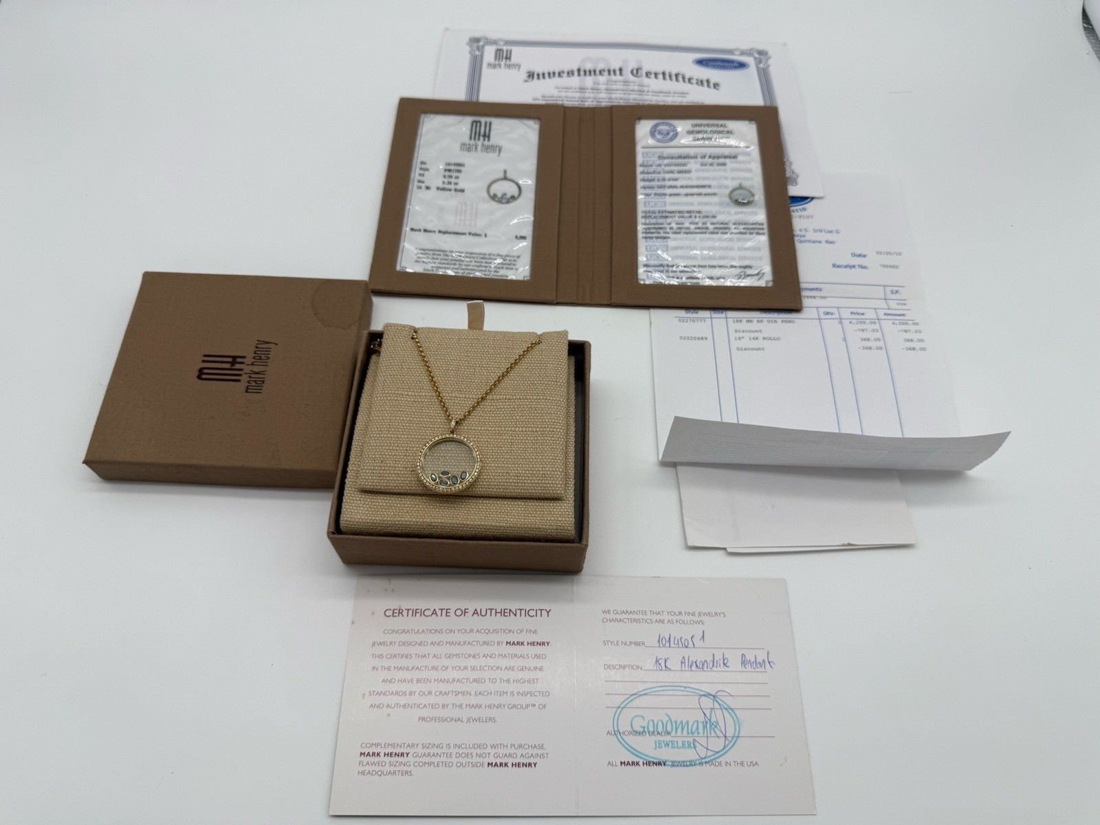 Mark Henry 18K Gold Natural Alexandrite Diamond Pendant Necklace 0.70CT w/Box