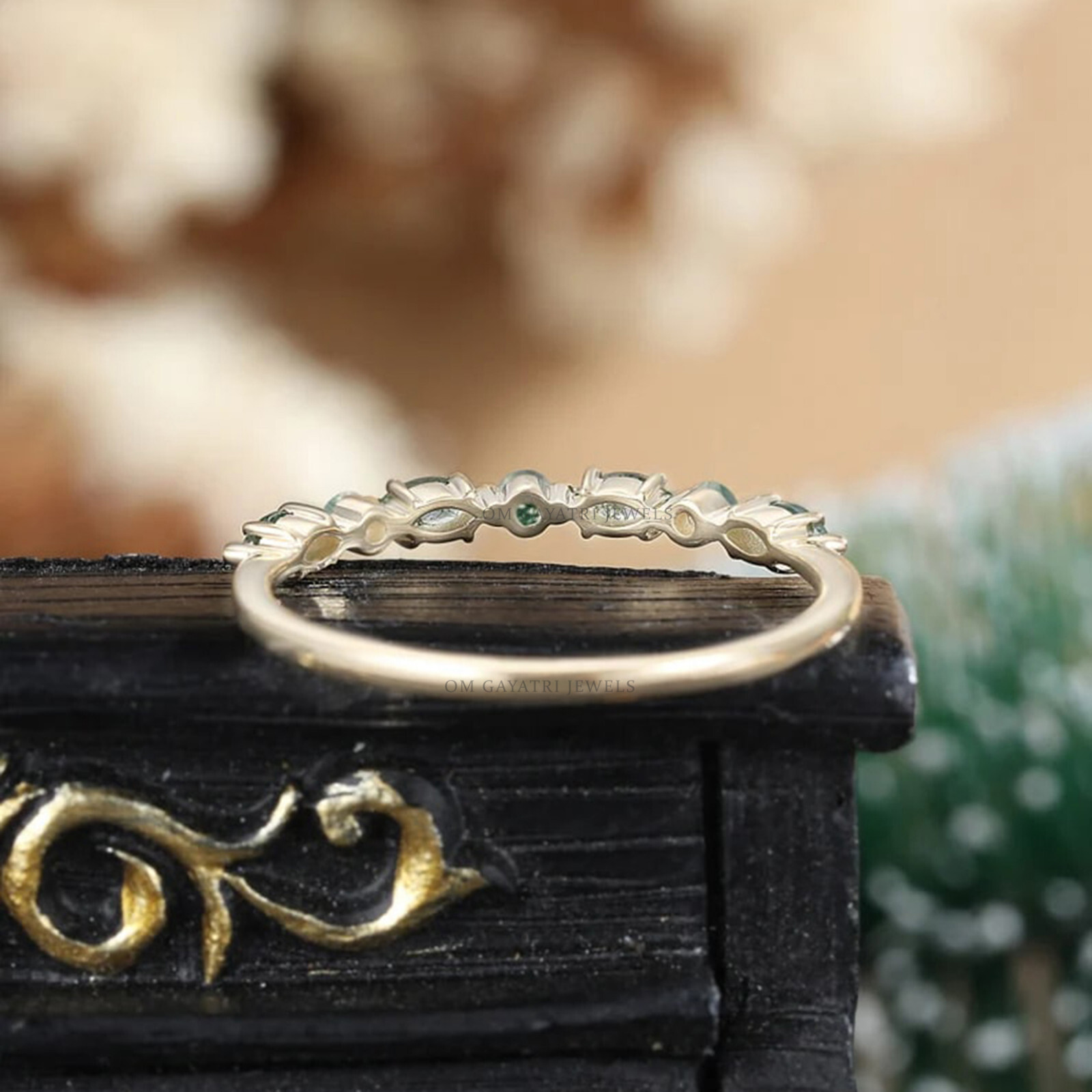 Marquise Moss Agate Ring 925 Sterling Silver Wedding/Engagement Ring for Women