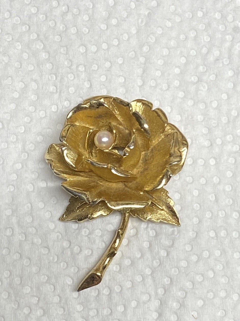 Boucher Faux Pearl Rose Brooch Signed/ Numbered Vintage