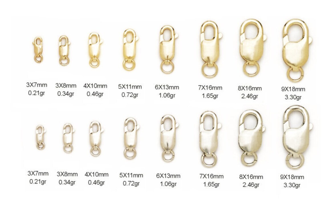 14K Solid Gold Oval Lobster Claw Clasp 14K Gold Findings Bracelet Necklaces