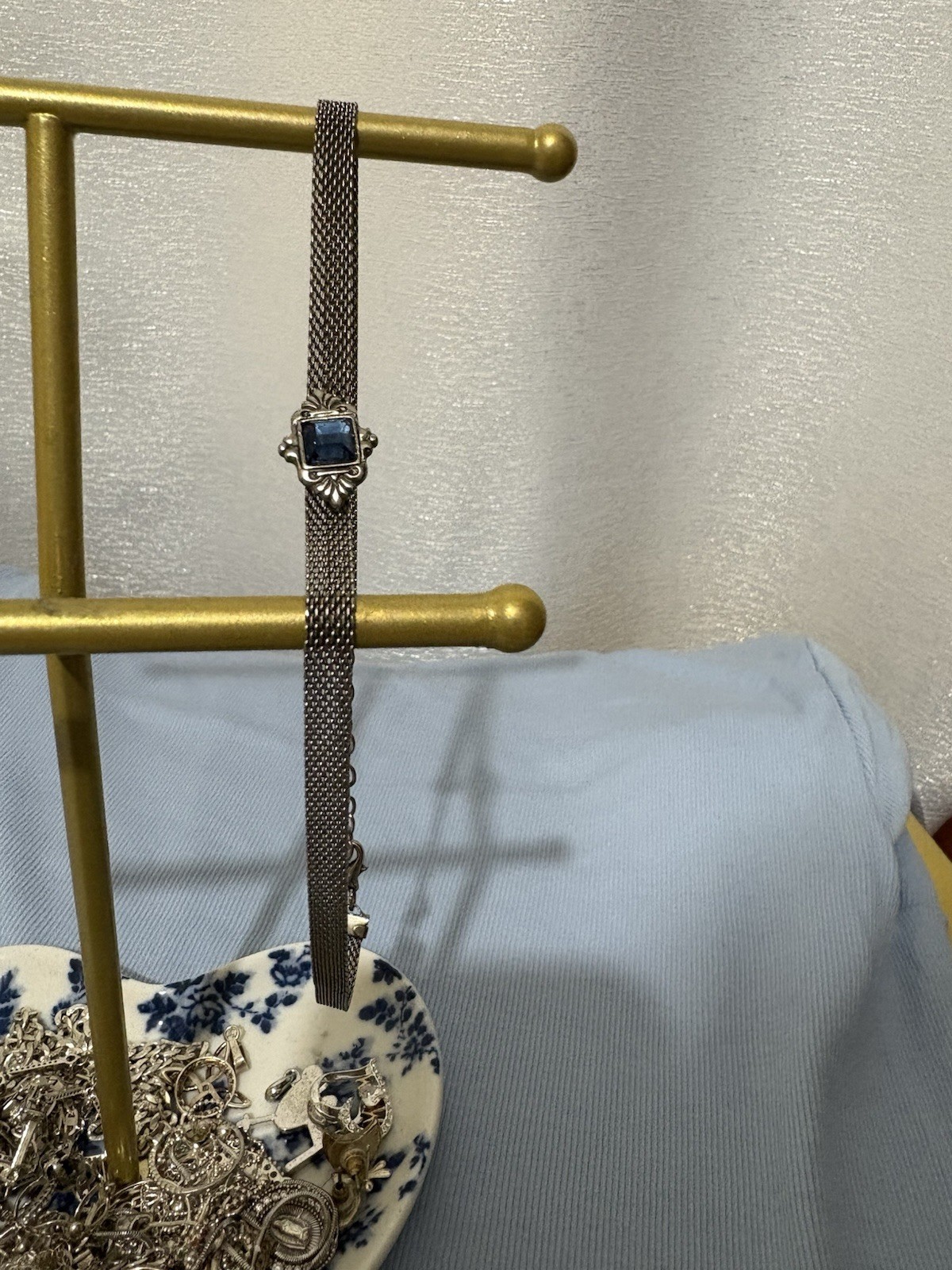 Gargantilla Vintage Robert Rose Malla con Cristal Azul