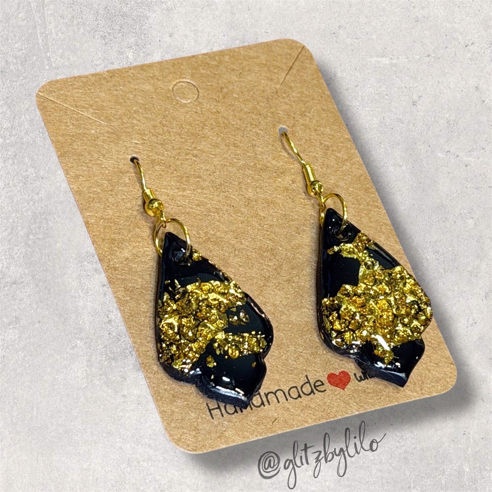 Black And Gold Polymer Clay Earrings Dangle Woman Gifts Black Deluxe Handmade