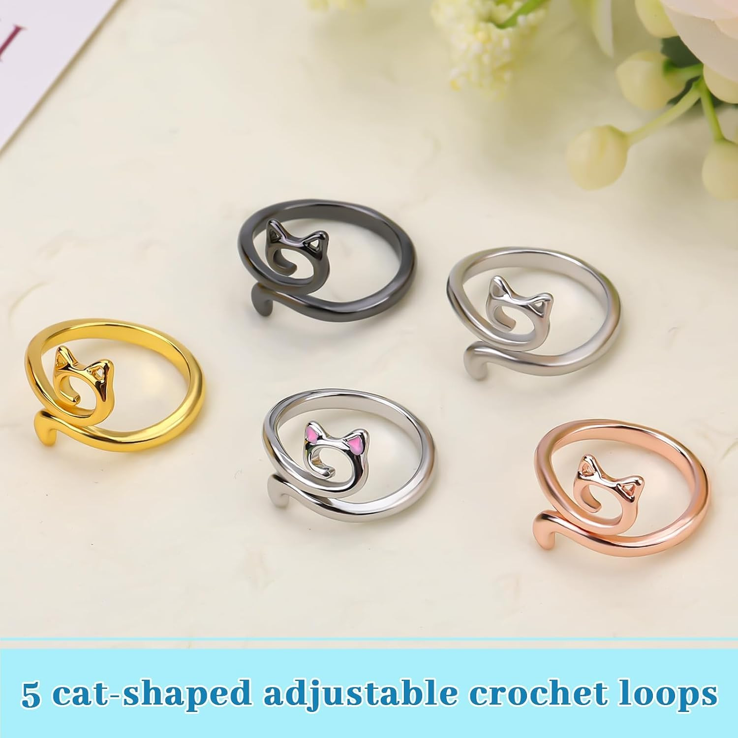 5 Pcs Crochet Ring, Adjustable Crochet Tension Rings, Yarn Ring for Finger | FOU