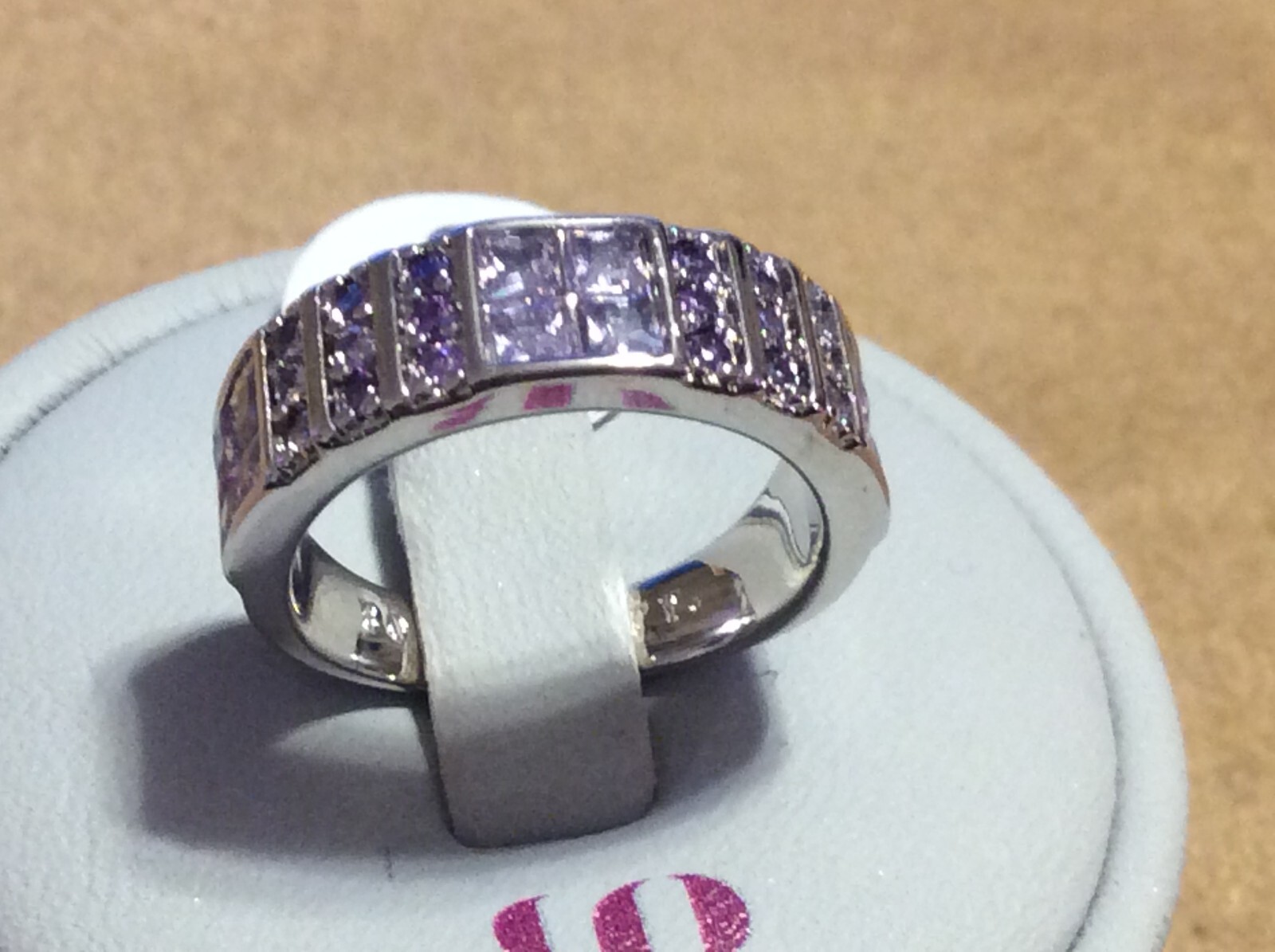Bomb Party Modern Beauty Lavender Cubic Zirconia Rhodium Ring SZ 5 7027