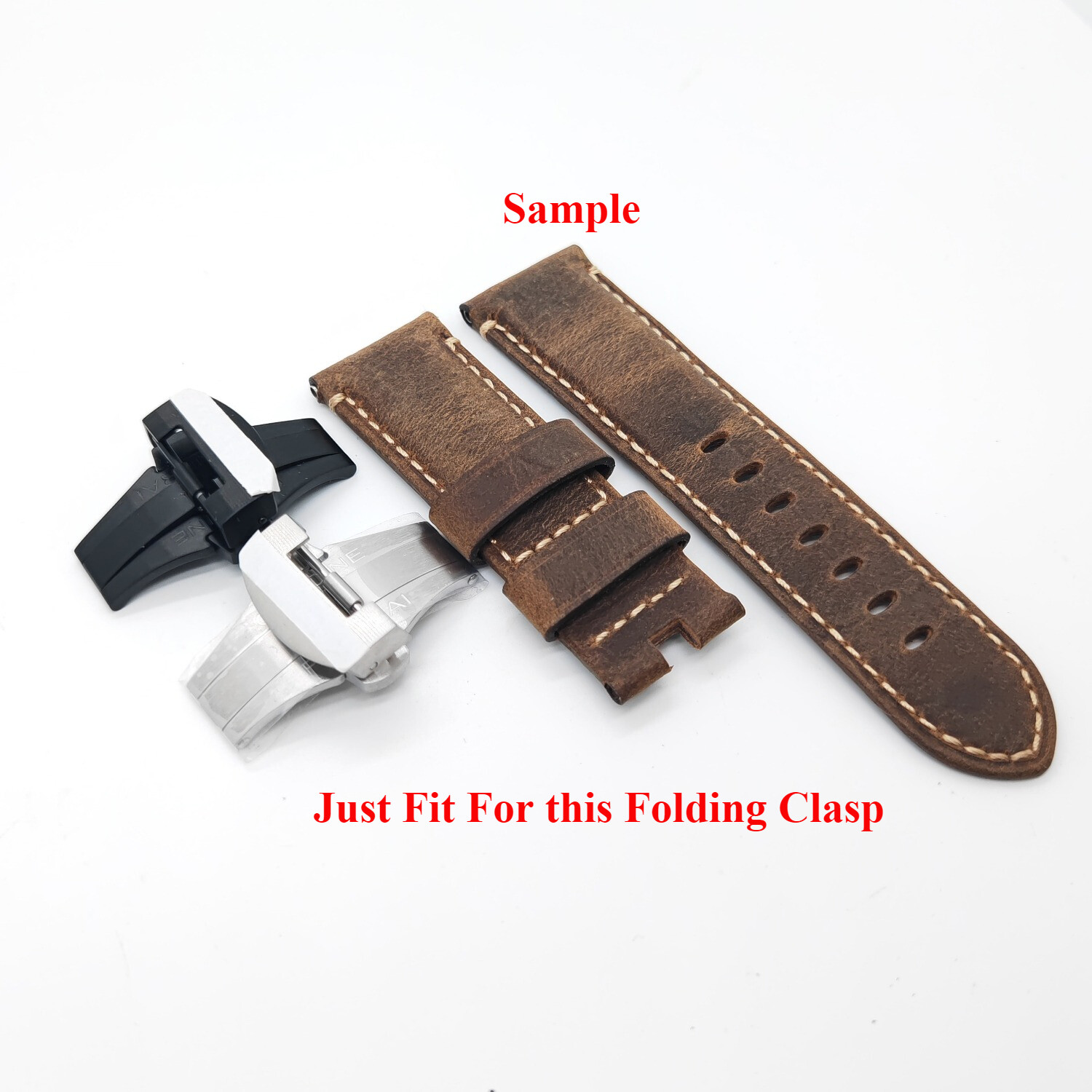 24mm Dark Brown Calf Leather Deployment Clasp Strap For PAM RADIOMIR LUMINOR