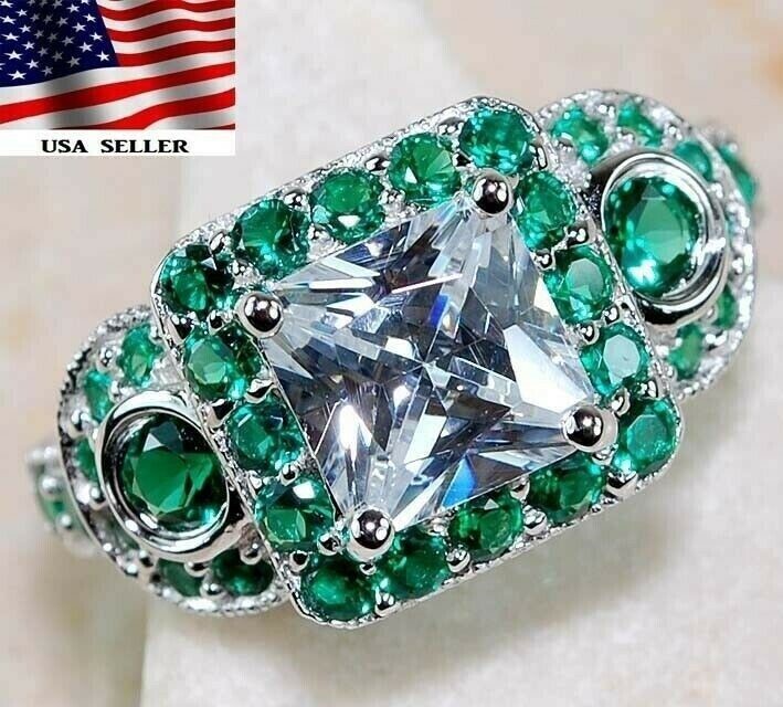 3CT Heat Treated Green Tourmaline 925 Solid Sterling Silver Ring Sz 6 UB3-8