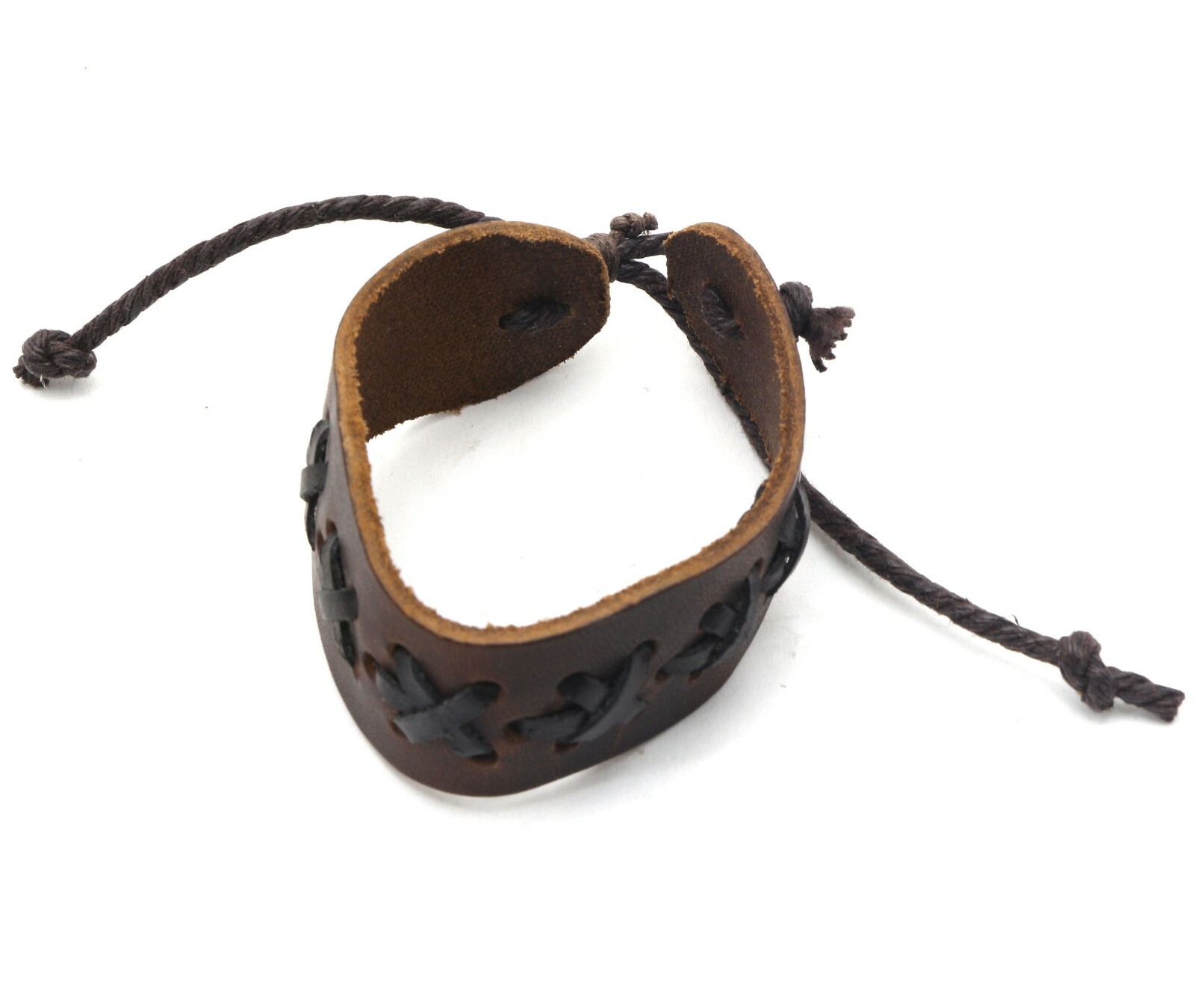 Adjustable Brown Leather Bracelet with With X Shape Pattern