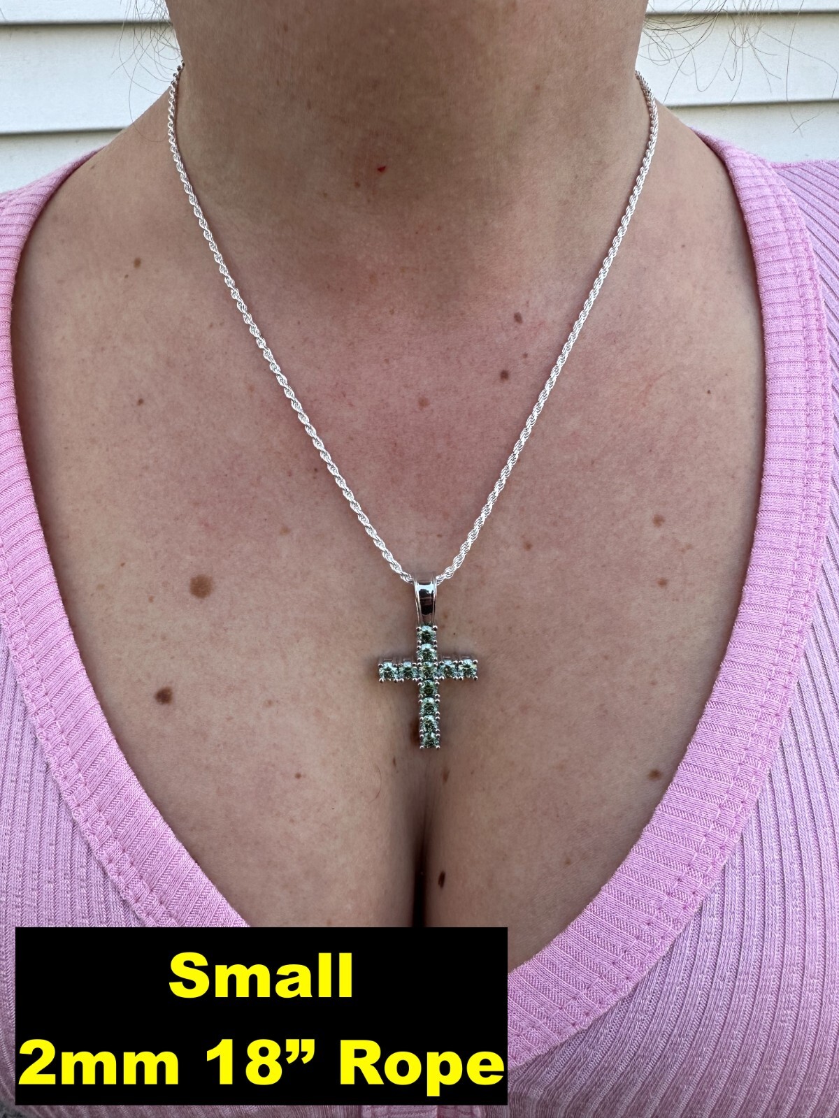 Green Blue MOISSANITE Real 925 Silver Tennis Cross Iced Pendant Necklace Hip Hop