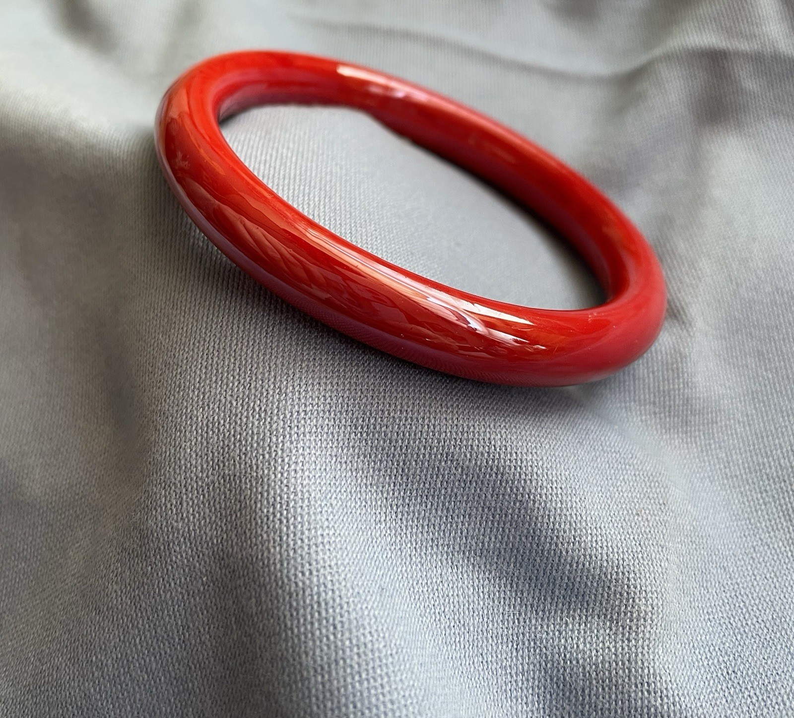 Vintage Opaque Red Glass Shiny Bangle Bracelet Rounded Slip On 2 1/2 Inches