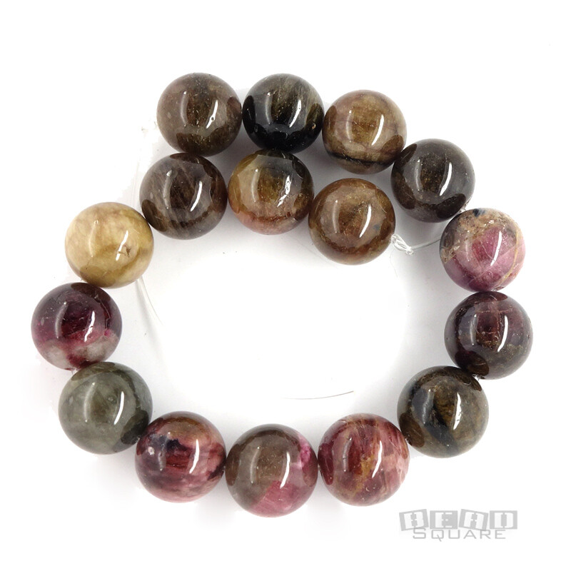 16 Genuine Natural Mixed / Multi Tourmaline Round Beads 11.2mm – 11.6mm #24019