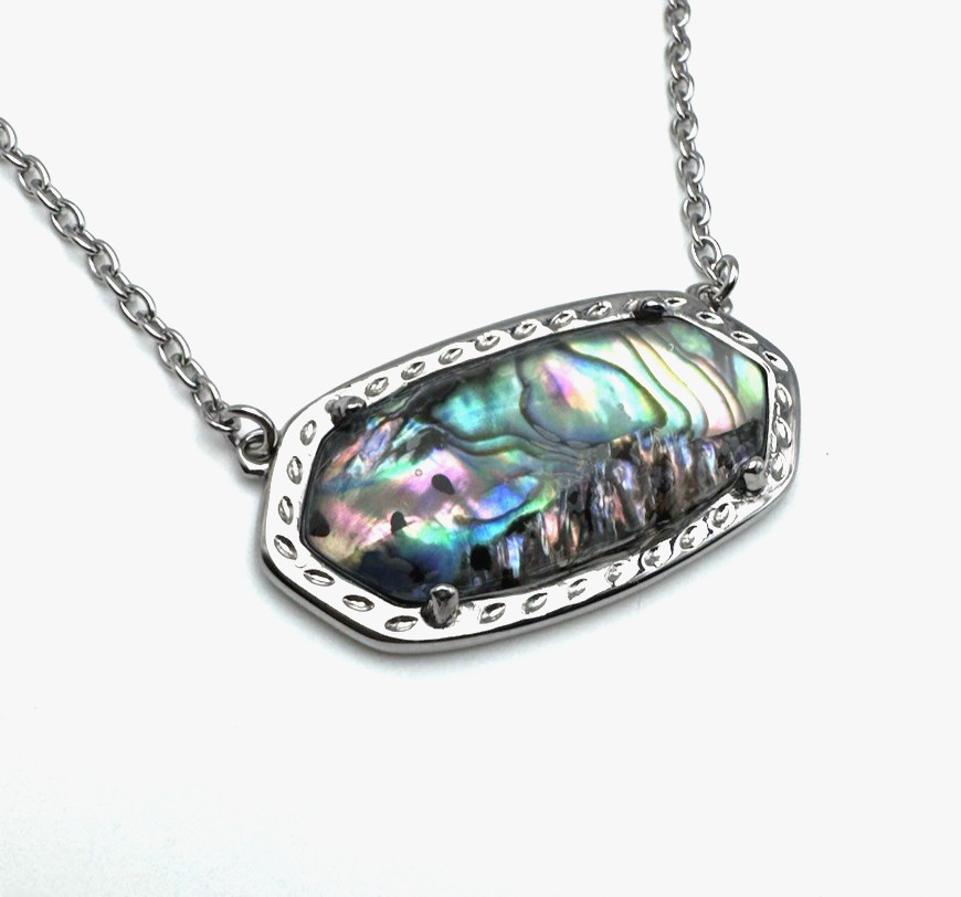 NIB D’JOY Abalone Shell Short Necklace Silvertone Silver Tone, 316L Steel 18-20″