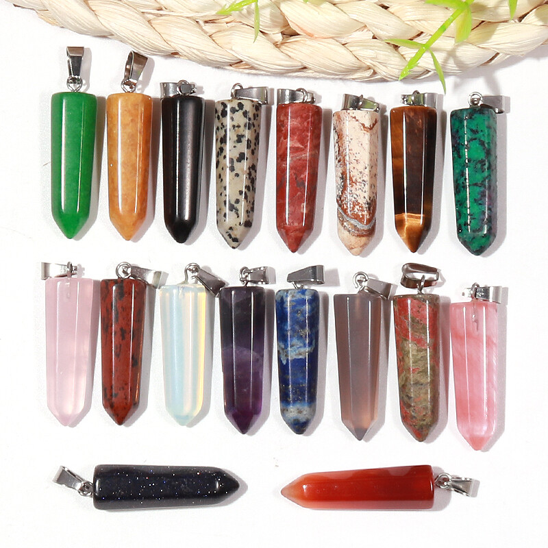 Wholesale Natural Stone Pendulum Pillar Charms Point Pendants Fashion Beads