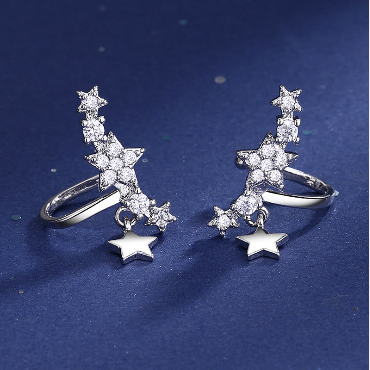 Solid 925 Sterling Silver Ear Crawler Cuff Charmer Climber CZ Earrings Gift PE47