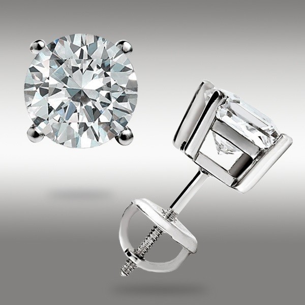 1.0 Ct Round cut GRA Moissanite 14k White Gold Stud Earrings w/Screw back Deal