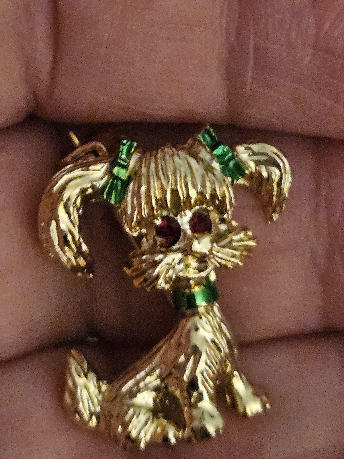 3 Vintage Gerry’s Dog Pins Gold Tone Red Rhinestone Eyes