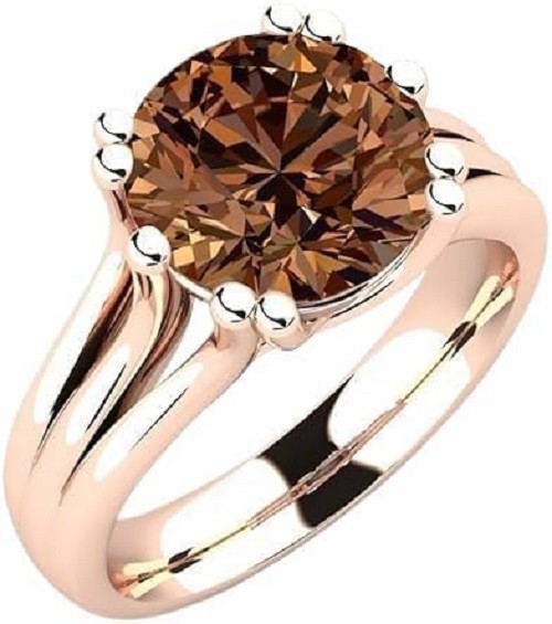 4Ct Round Lab Created Brown Diamond Solitaire Wedding Ring 14K Rose Gold Plated