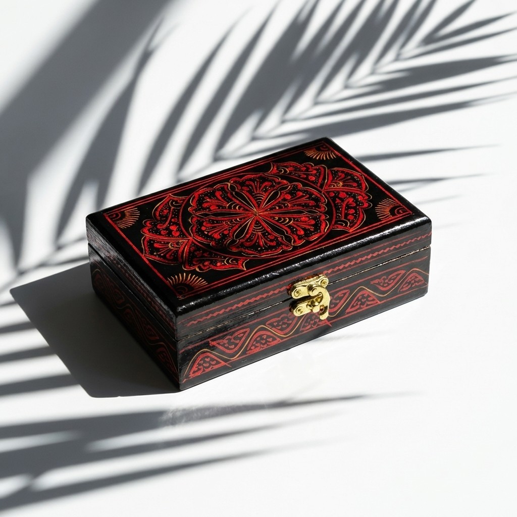 Handcrafted Wooden Gift Box with Exquisite Lacquer Artwork