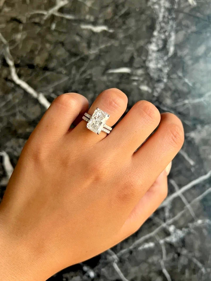 4.90 Ct Radiant-Cut EF/VS1 Lab Grown Diamond Engagement Ring Set 14k White Gold