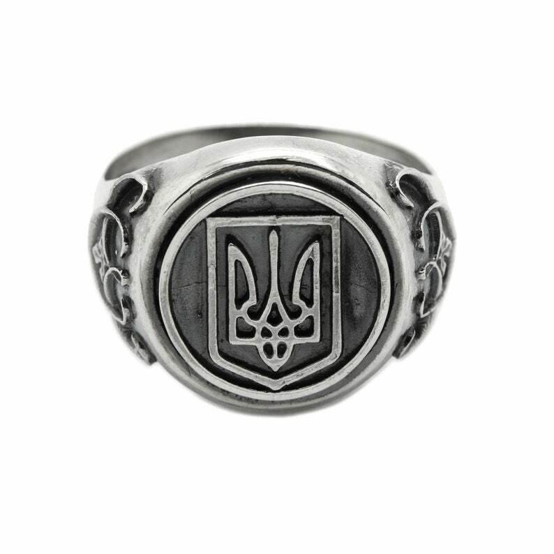 Ukrainian Trident Tryzub Sterling Silver Ring Signet, Size from 6 to 13US