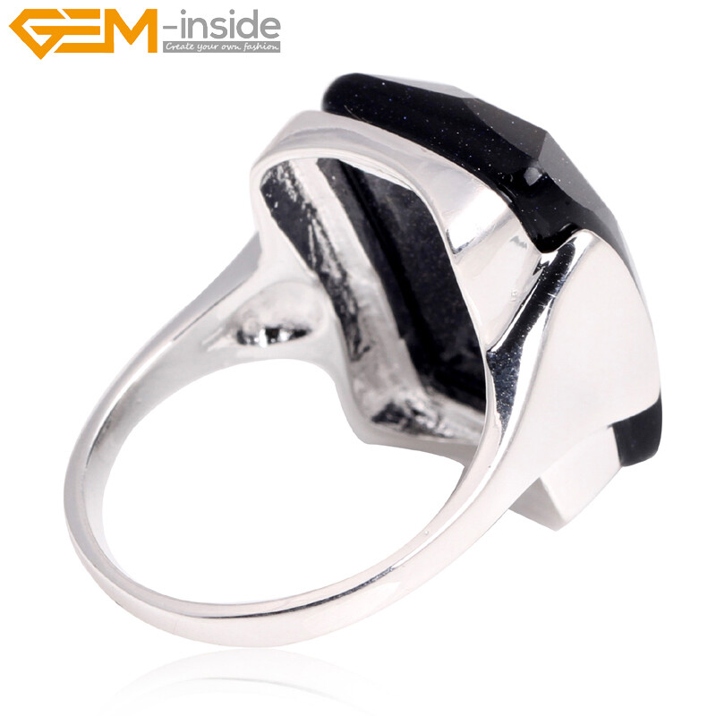 “tibetan Silver Gemstone Rings #7-#9 – Faceted Rectangle Turquoise Cat Eye