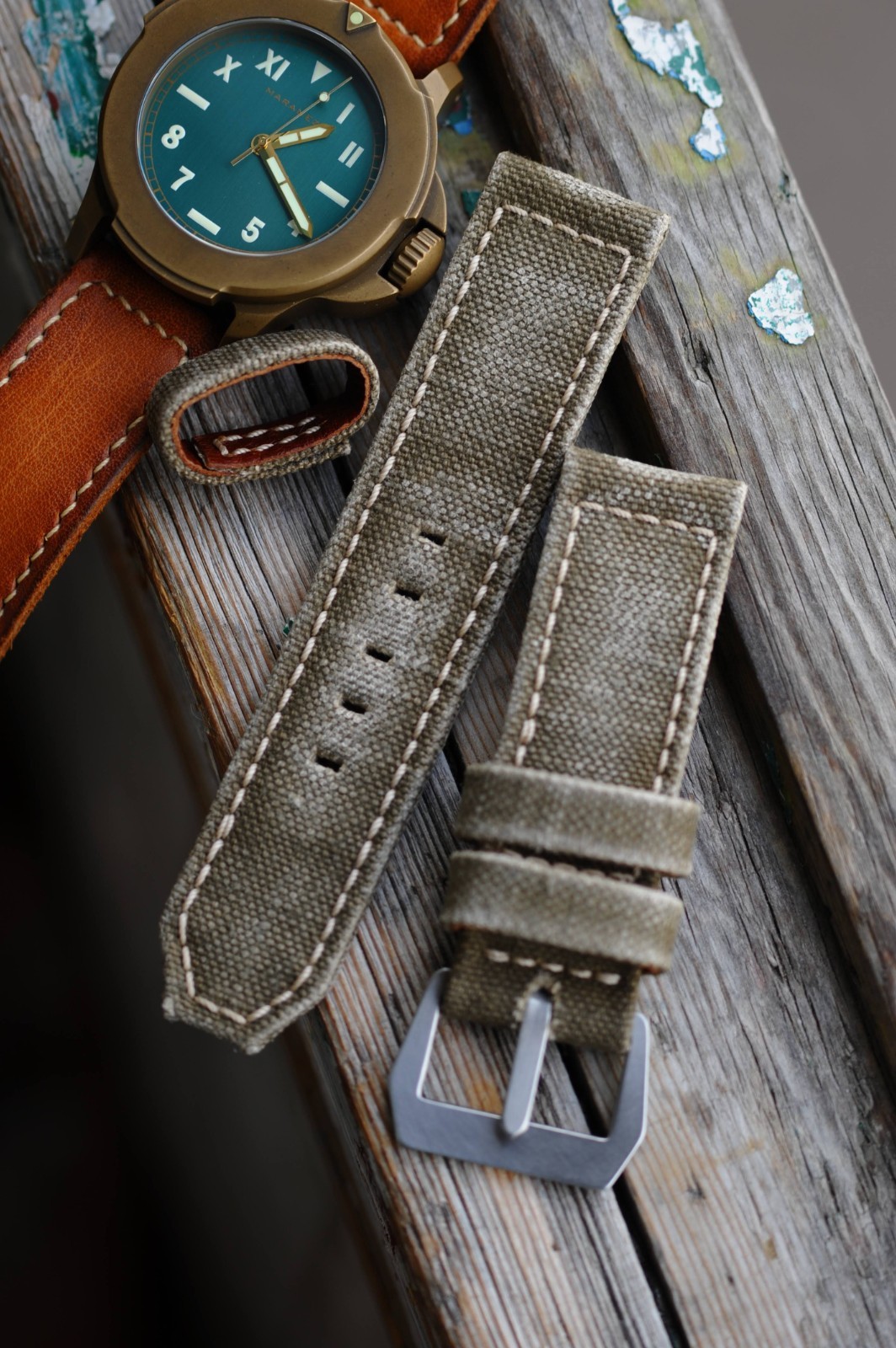 26mm Khaki Army Canvas Handmade Watch Strap, GPF Mod Style Buckle, Ready to Ship