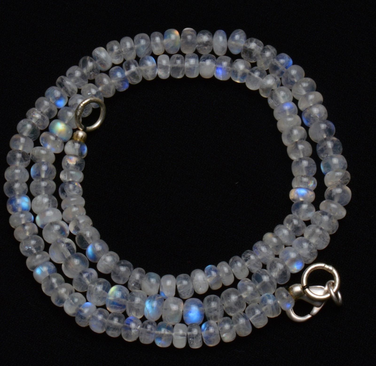 Natural Gem Strong Blue Fire Rainbow Moonstone 5.5MM Rondelle Beads Necklace 17″