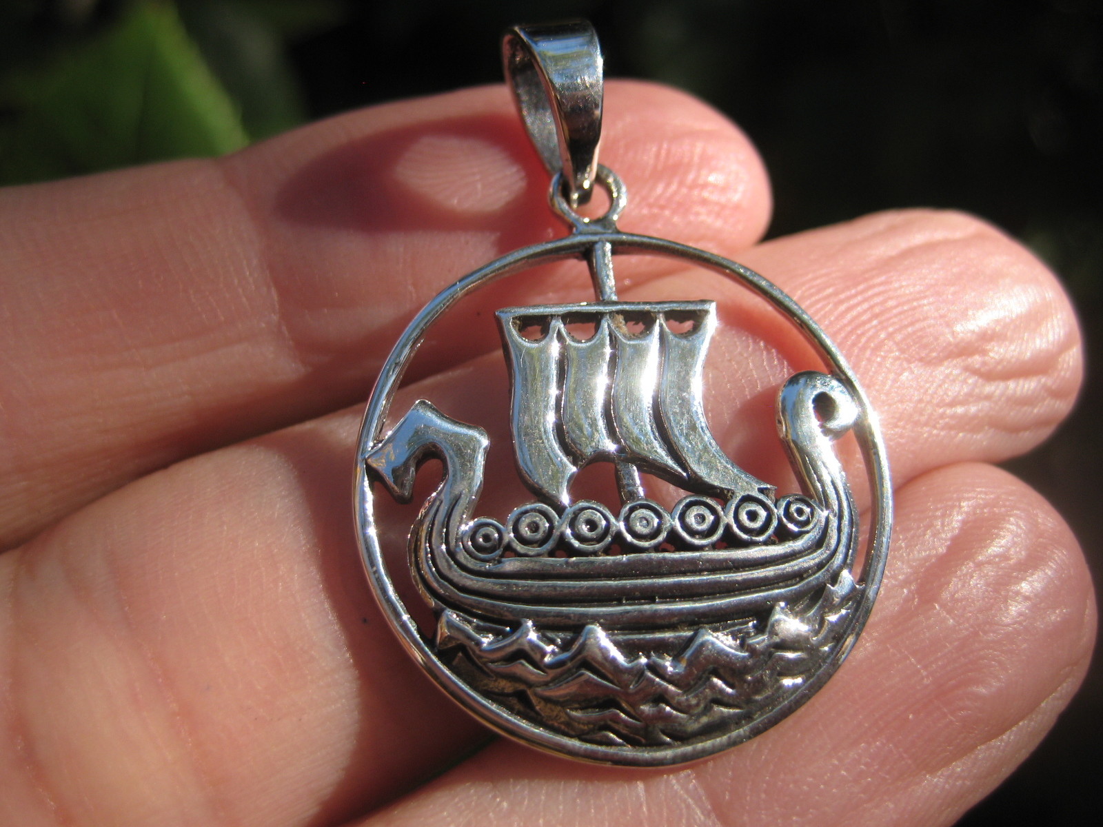 925 silver Norse viking ship boat pendant necklace Thailand jewelry art A14