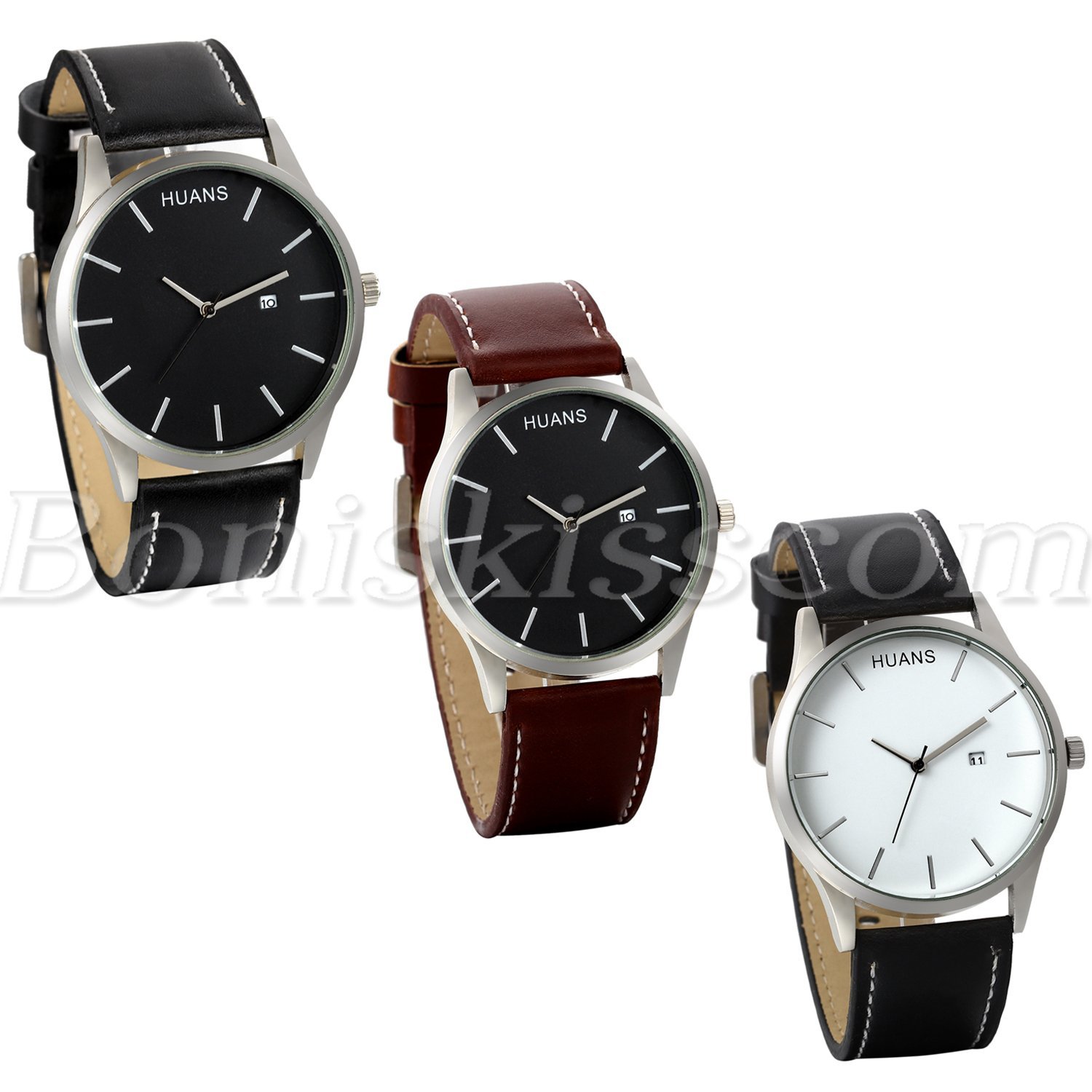 Men’s Simple Casual Big Scale Dial Leather Strap Date Quartz Wrist Watch Watches