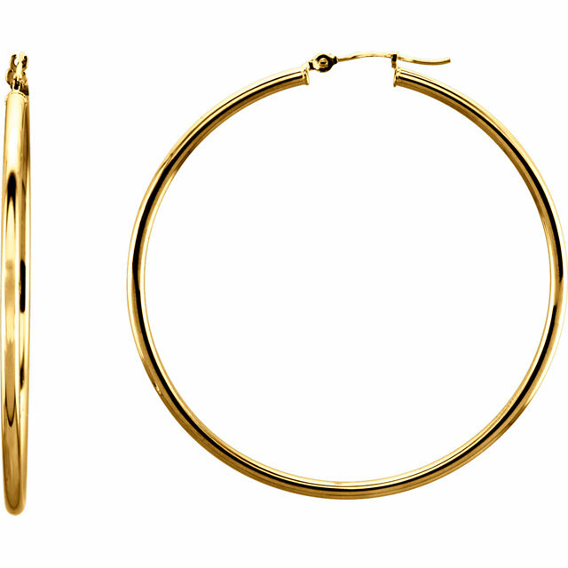 GOLD SALE – 47 x 2 mm Pair 14k Yellow Gold Tube Hoop Earrings New Polished