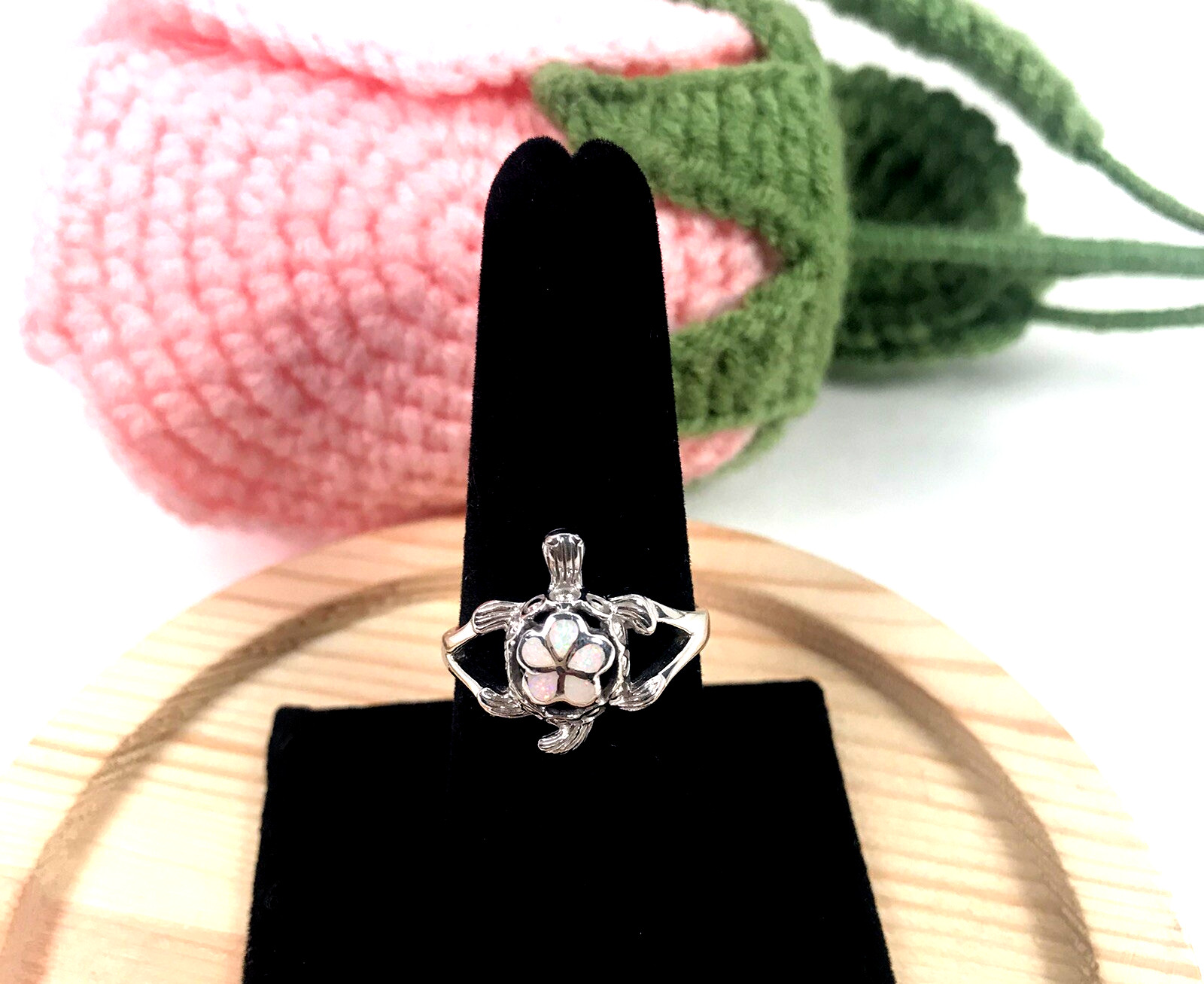 Lab Created Opal Solid 925 Sterling Silver Turtle Gemstone Ring – Size 8.5